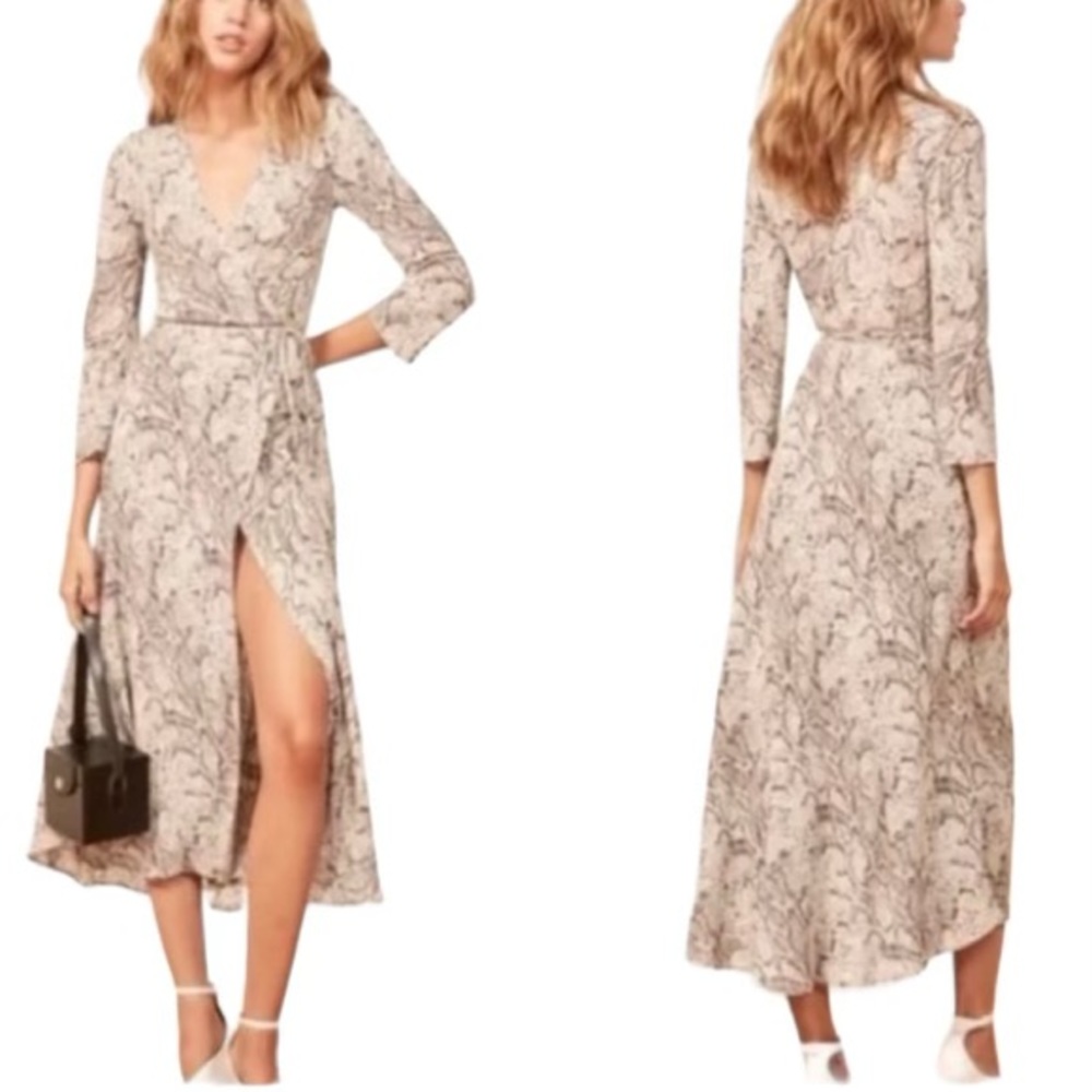 Reformation Jaz Python Snakeskin Wrap Flowy Dress… - image 2